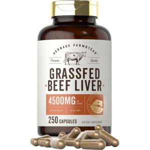 imageCarlyle Grass Fed Beef Liver Capsules 4500mg  250 Count  Desiccated Supplement  NonGMO Gluten Free  by Herbage Farmstead