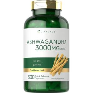 imageCarlyle Ashwagandha Supplement for Women and Men  3000mg  300 Capsules  Herb Root Extract with Black Pepper  NonGMO and Gluten Free300 Count Pack of 1