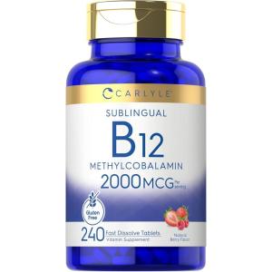 imageCarlyle B12 Vitamin 2000 mcg  240 Fast Dissolve Tablets  Sublingual Methylcobalamin  Berry Flavor  Vegetarian NonGMO ampamp Gluten Free Supplement