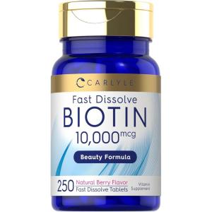 imageCarlyle Biotin 10000mcg  250 Fast Dissolve Tablets  Max Strength  Vegetarian NonGMO Gluten Free Supplement