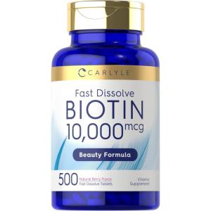 imageCarlyle Biotin 10000mcg  500 Fast Dissolve Tablets  Max Strength  Vegetarian NonGMO Gluten Free Supplement500 Count Pack of 1