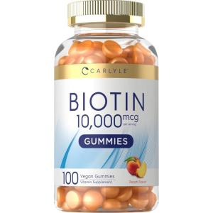 imageCarlyle Biotin 10000mcg Gummies  100 Count  Peach Flavor Supplement  Vegan NonGMO Gluten Free100 Count Pack of 1