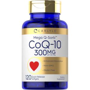 imageCarlyle CoQ10 300mg  120 Softgels  Mega QSorb Coenzyme Q10  with Black Pepper Extract  NonGMO Gluten Free Supplement120 Count Pack of 1