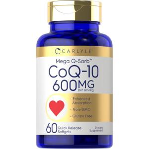 imageCarlyle CoQ10 600 mg  60 Softgels  Mega QSorb Coenzyme Q10  with Black Pepper Extract  NonGMO Gluten Free Supplement60 Count Pack of 1
