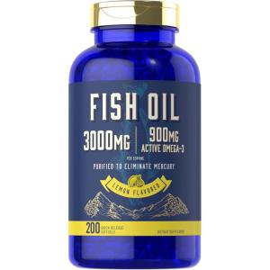 imageCarlyle Fish Oil 3000mg  900mg Omega 3  200 Softgels  Lemon Flavor  NonGMO and Gluten Free Supplement