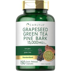 imageCarlyle Grapeseed Green Tea Pine Bark  15000mg  150 Capsules  NonGMO and Gluten Free Supplement