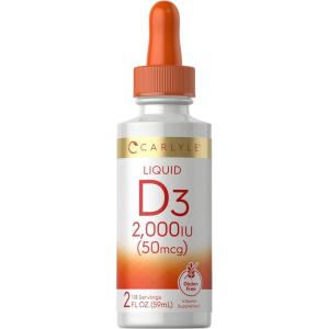 imageCarlyle Liquid Vitamin D3  2000 IU  2 oz  Vegetarian NonGMO and Gluten Free Formula  50mcg  Vitamin D Liquid Drops for Adults