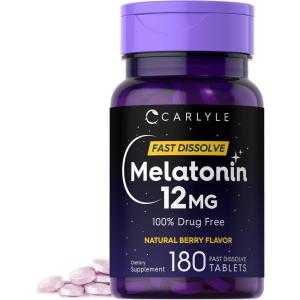 imageCarlyle Melatonin 12 mg Fast Dissolve 180 Tablets  Drug Free  Natural Berry Flavor  Vegetarian NonGMO Gluten Free180 Count Pack of 1