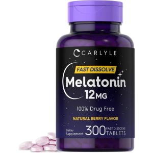 imageCarlyle Melatonin 12 mg Fast Dissolve 180 Tablets  Drug Free  Natural Berry Flavor  Vegetarian NonGMO Gluten Free300 Count Pack of 1