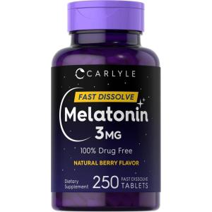 imageCarlyle Melatonin 3mg Fast Dissolve Tablets  250 Count  Low Dose and Drug Free  Vegan NonGMO Gluten Free