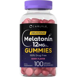 imageCarlyle Melatonin Gummies 12mg  100 Count  Berry Flavor  Vegan Supplement  NonGMO Gluten Free100 Count Pack of 1