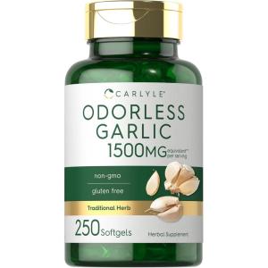 imageCarlyle Odorless Garlic Softgels 1500mg  250 Count  NonGMO Gluten Free Extract Supplement