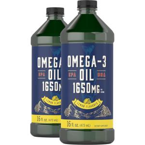 imageCarlyle Omega 3 Fish Oil Liquid  1650mg  32 fl oz 2 x 16oz Bottles  Lemon Flavor  NonGMO ampamp Gluten Free Supplement
