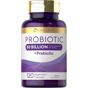 imageCarlyle Probiotics with Prebiotics  120 Capsules  50 Billion Active Organisms  NonGMO ampamp Gluten Free Supplement