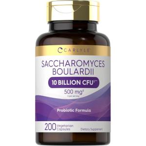 imageCarlyle Saccharomyces Boulardii Probiotics ampamp Prebiotics  10 Billion CFUs  200 Capsules  Value Size  NonGMO Gluten Free Supplement