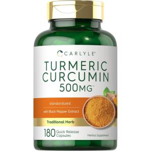 imageCarlyle Turmeric Curcumin Supplement 500 mg  180 Capsules  with Black Pepper Extract  NonGMO ampamp Gluten Free