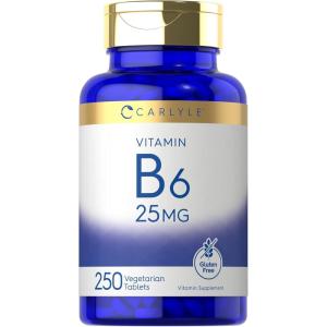 imageCarlyle Vitamin B6  25 mg  250 Tablets  Supplement for Women and Men  as Pyridoxine Hydrochloride  Vegetarian NonGMO and Gluten Free