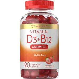 imageCarlyle Vitamin D3  B12 Complex Gummies  90 Count  Vegetarian NonGMO and Gluten Free Formula  Strawberry Flavor Supplement