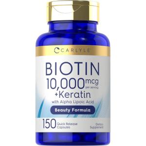 imageCarlyle Biotin 10000mcg  150 Capsules  Beauty Formula with Keratin  NonGMO Gluten Free Supplement