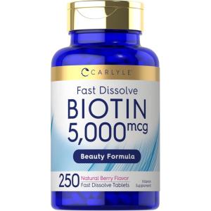 imageCarlyle Biotin 5000mcg  250 Fast Dissolve Tablets  Vegetarian NonGMO Gluten Free Supplement250 Count Pack of 1