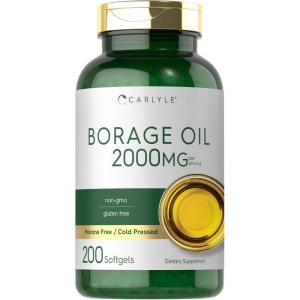 imageCarlyle Borage Oil Supplement  2000mg  200 Softgel Capsules  320mg of GLA  Cold Pressed ampamp Hexane Free  NonGMO ampamp Gluten Free