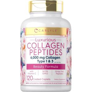 imageCarlyle Collagen with Vitamin C  6000mg  120 Caplets  Multi Collagen Peptide Pills  Type 1 and 3  NonGMO Gluten Free Grass Fed