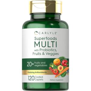 imageCarlyle Fruits and Veggies Supplement  120 Count  Superfood Multivitamin with Probiotics  Made with 20 Fruits and Vegetables  NonGMO ampamp Gluten Free