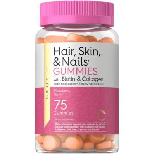 imageCarlyle Hair Skin and Nails Vitamins  75 Gummies  with Biotin and Collagen  Gummy Supplement for Women  Strawberry Flavor  NonGMO Gluten Free