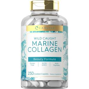 imageCarlyle Hydrolyzed Marine Collagen Peptides  250 Caplets  for Women and Men  Type I with Calcium  NonGMO ampamp Gluten Free Supplement250 Count Pack of 1