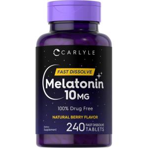 imageCarlyle Melatonin 10mg  240 Pills  Berry Flavor  Fast Dissolve Tablets  Drug Free Supplement  Vegetarian NonGMO Gluten Free