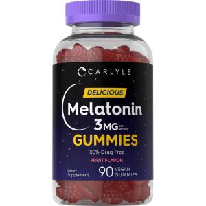 imageCarlyle Melatonin Gummies 3mg  90 Count  Fruit Flavor Gummy Supplement  100 Drug Free Support  Vegan NonGMO Gluten Free