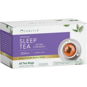 imageCarlyle Sleep Tea for Bedtime Extra Strength  60 Bags  Caffeine Free  Herbal Blend with Valerian Root  Vegetarian NonGMO ampamp Gluten Free
