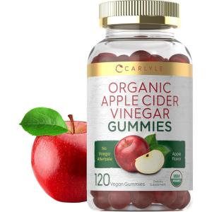 imageCarlyle Organic Apple Cider Vinegar Gummies  120 Count  USDA Organic  Vegan NonGMO ampamp GlutenFree ACV Gummies  Apple Flavor