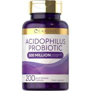 imageCarlyle Acidophilus Probiotic Capsules for Women and Men  500 Million CFU  200 Pills  Lactobacillus Supplement  NonGMO and Gluten Free