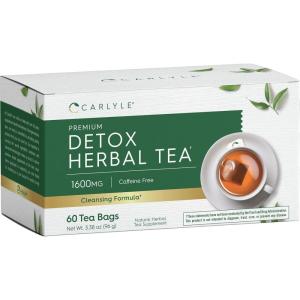 imageCarlyle Herbal Detox Tea  60 Tea Bags  Caffeine Free  With Dandelion Root Ginger Root and Burdock Root  Vegetarian  NonGMO ampamp Gluten Free Herbal Blend