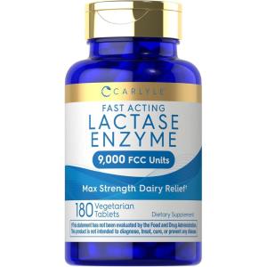 imageCarlyle Lactase Enzyme Pills 9000 FCC  180 Tablets  Fast Acting Dairy Relief Supplement  Max Strength Support  NonGMO Gluten Free