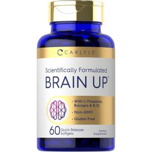 imageCarlyle Brain Up Supplement  60 Softgels  with LTheanine Bacopa ampamp B12  NonGMO Gluten Free