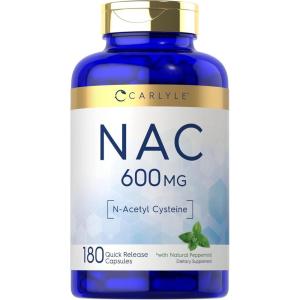 imageCarlyle NAC NAcetyl Cysteine 600mg  180 Capsules  with Peppermint  Free Form Supplement  NonGMO Gluten Free