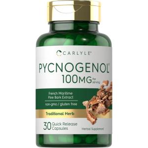 imageCarlyle Pycnogenol 100mg  30 Capsules  French Maritime Pine Bark Extract  Pinus Pinaster  NonGMO and Gluten Free Supplement