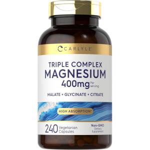 imageCarlyle Triple Magnesium Complex  400 mg  240 Capsules  Magnesium Malate Glycinate ampamp Citrate  Vegetarian NonGMO and Gluten Free Supplement
