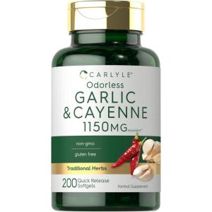 imageCarlyle Odorless Garlic and Cayenne 1150mg  200 Softgels  NonGMO Gluten Free Supplement