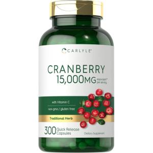 imageCarlyle Cranberry Pills 15000mg  300 Capsules  Herb Extract Supplement  for Women and Men  with Vitamin C  NonGMO ampamp Gluten Free