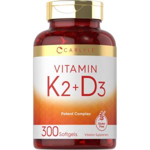 imageCarlyle Vitamin K2 D3 Supplement  300 Softgels  200mcg K2 MK7 ampamp 10000 IU D3  NonGMO Gluten Free300 Count Pack of 1