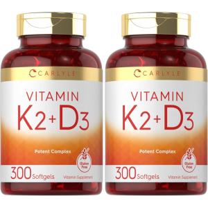imageCarlyle Vitamin K2 D3 Supplement  300 Softgels  200mcg K2 MK7 ampamp 10000 IU D3  NonGMO Gluten Free300 Count Pack of 2