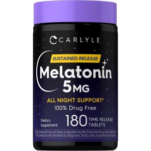 image:imageCarlyle Melatonin 5mg  180 Sustained Release Tablets  All Night Support Supplement  Vegan NonGMO Gluten Free Formula