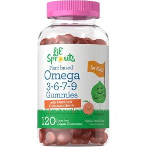image:imageCarlyle Vegan Omega 3 6 7 9 Gummies for Kids  120 Count  Peach Flavor  NonGMO Gluten Free and Sugar Free  by Lil Sprouts