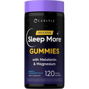 image:imageCarlyle Sleep Gummies with Melatonin and Magnesium  120 Count  Blueberry Pomegranate Flavor  Support Complex with LTheanine  Vegan NonGMO Gluten Free