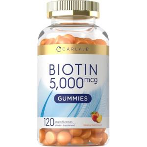 image:imageCarlyle Biotin Gummies  5000mcg  120 Count  Peach Flavor Supplement  Vegan NonGMO Gluten Free