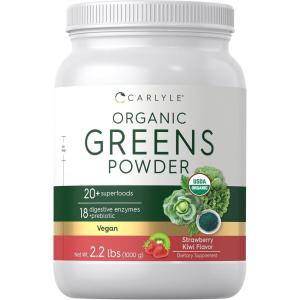 image:imageCarlyle Organic Greens Powder  352 oz Supplement  Strawberry Kiwi Flavor  Relieves Occasional Gas Discomfort amp Bloating  with 20 Superfoods and Prebiotics  Vegan NonGMO and Gluten Free