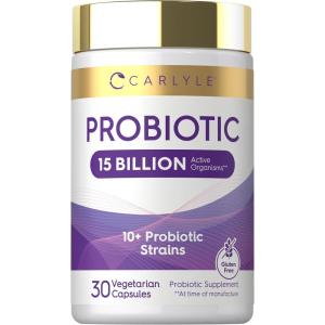 image:imageCarlyle Probiotic  15 Billion CFU  30 Capsules  10 Probiotic Strains with Prebiotic Fiber  Delayed Release  Non GMO Gluten Free